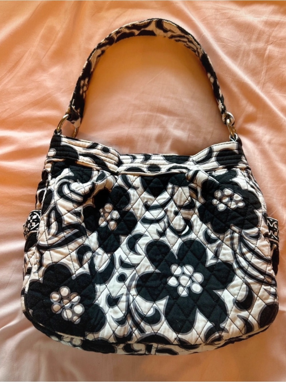 Vera Bradley Black and White Quilted Reversible Floral Shoulder Bag